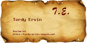 Tordy Ervin névjegykártya
